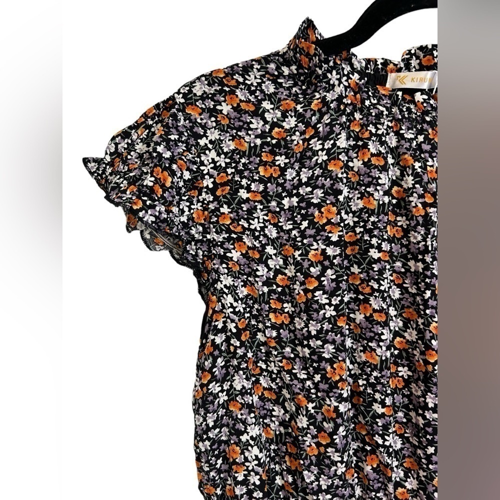 KIRUNDO Women's Capped Ruffle Sleeve Crew Neck Floral Flowy Dress Sz Small NWT - Picture 3 of 10